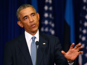 U.S. President Barack Obama talks during a press conference at the Bank of Estonia in Tallinn, Estonia, September 3, 2014. The United States plans to fight Islamic State until it is no longer a force in the Middle East and will seek justice for the killing of American journalist Steven Sotloff, President Barack Obama said on Wednesday.  REUTERS/Larry Downing