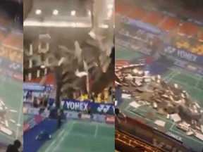 Cellphone footage of a roof collapse at the Phan Dinh Phung Sports Center in Veitnam. (YOUTUBE)