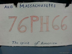 An ersatz Massachusetts registration plate. (Facebook)