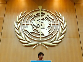 World Health Organistation (WHO) Director-General Margaret Chan addresses the 67th World Health Assembly at the United Nations European headquarters in Geneva in this May 19, 2014 file photo. (REUTERS/Denis Balibouse/Files)