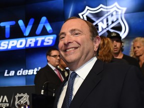 NHL Commissioner Gary Bettman attends the TVA Sports broadcast announcement near Montreal on Wednesday, Sept. 3, 2014.
(Sebastien St. Jean/QMI Agency)