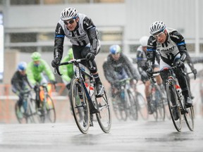 Wednesday's Lethbridge stage of the Tour of Alberta was drenched by hard, cold rains that made for sparse crowds and less-than-appealing views on television. (Lyle Aspinall, QMI Agency)