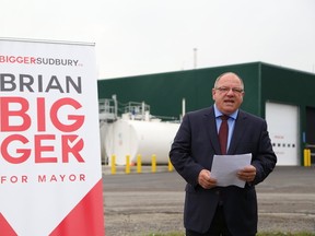 JOHN LAPPA/THE SUDBURY STAR
Greater Sudbury mayoral candidate Brian Bigger holds a news conference Thursday.