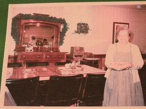 Mollie Denver was known as “The Pie Lady” at the MHC after she began working in the Homesteader’s Kitchen in 1977. Pushing a trolley of pies, Denver made guests laugh as she told them the restaurant’s pies were made with her own two hands. A display remembering Mollie the Pie Lady (left) is on display as part of the MHC’s 40 years of history exhibit. It and other displays are open for the public to view but will be a staple attraction during the centre’s anniversary open house on Sept. 13. - Karen Haynes, Reporter/Examiner