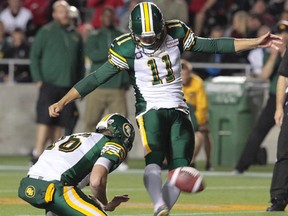 Grant Shaw, shown here in a game in Ottawa earlier this season, was apparently injured making a tackle against the Stampeders Monday. (Tony Caldwell, QMI Agency)