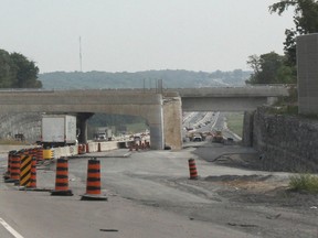 The existing, foreground, and new Hwy. 401 bridges at Montreal Street. (Julia McKay/The Whig-Standard)