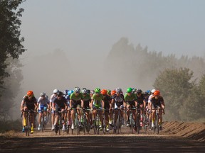 Racers leave a trail of dust behind them during Stage 4 of the Tour of Alberta. The stage took place from Edmonton, through Fort Saskatchewan and rural areas of Strathcona County before finishing in Sherwood Park on Saturday, Sept. 6. Photo by Megan Voss / Sherwood Park News / QMI Agency