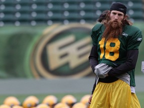 Hugh O'Neill (18) takes part in an Edmonton Eskimos team practice at Commonwealth Stadium on Tuesday June 10, 2014. David Bloom/Edmonton Sun/QMI Agency