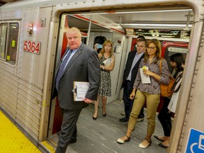 Mayor Rob Ford rides the Sheppard subway line on Monday, September 8, 2014. (Dave Thomas/Toronto Sun)