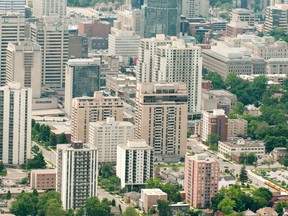 An aerial photograph looking west northwest of downtown London (Free Press file photo)