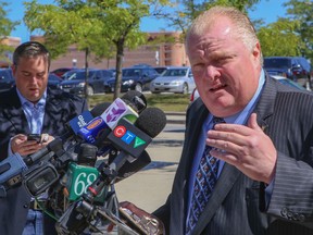 Mayor Rob Ford speaks to media after riding Sheppard subway line Monday, Sept. 9, 2014. (Dave Thomas/Toronto Sun)