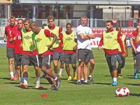 Canada’s national soccer team practises at BMO field on Monday ahead of tonight’s game against Jamaica. (JACK BOLAND/Toronto Sun)