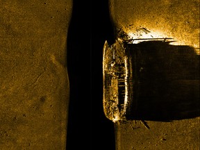 One of two ships from the Franklin Expedition, lost in the Arctic in 1846, is pictured in this underwater radar image. The find was confirmed Sunday using a Parks Canada remotely operated underwater vehicle during the Victoria Strait Expedition, though they are unsure if the ship is Her Majesty's Ship (HMS) Erebus or HMS Terror. Handout/Parks Canada/QMI Agency