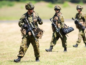 Members of Canada's 3rd Battalion Princess Patricia's Canadian Light Infantry participate in joint training exercises with the U.S. Army's 173rd Infantry Brigade Combat Team and the Polish 6 Airborne Brigade soldiers at Land Forces Training Centre in Oleszno near Drawsko Pomorskie, north west Poland June 9, 2014. (REUTERS/Przemyslaw Szyszka)