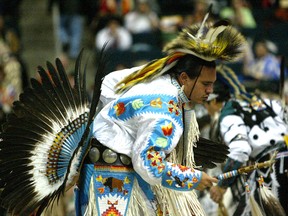 A pow wow dancer at MTS Centre during last year's Manito Ahbee Festival. This year's festival begins Wednesday. (FILE PHOTO)