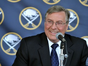 Buffalo Sabres' new owner Terry Pegula smiles during a news conference announcing the new ownership of the NHL hockey team in Buffalo on February 22, 2011. (REUTERS/Gary Wiepert)