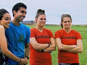 Natalie and Meaghan look on as Sukhi and Jinder take first place glory. (CTV screen shot)
