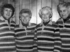 Shirley Pilson, from right, Mary Bagnall, Doris Cowan and Pat Jones of the Chatham Granite Club won the 1982 Ontario Curling Association senior women's championship. (Contributed Photo)