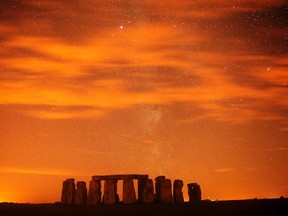A general view of Stonehenge during the annual Perseid meteor shower in the night sky in Salisbury Plain, southern England August 13, 2013. (REUTERS/Kieran Doherty)