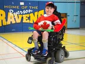 London?s Owen McGonigal has scored a meeting with Denmark?s Crown Prince Frederik and Crown Princess Mary when they visit Toronto Friday to promote electric wheelchair hockey. (DEREK RUTTAN, The London Free Press)