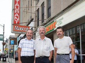 The Vergiris brothers (left to right) Peter, Theodoros and Elias have sold their Mascot Restaurant after 43 year in business in  downtown London, Ontario on Wednesday. (DEREK RUTTAN, The London Free Press)