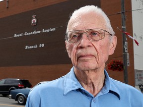 Luke Hendry/The Intelligencer
Royal Canadian Legion Branch 99 president Andy Anderson stands outside the branch's Pinnacle Street home in Belleville. The branch had been scheduled to move eventually into the neighbouring Belleville Recreation Centre. Now that the latter building is for sale by the city, Anderson says, Legionnaires are content to stay put until the city finds them another home, a requirement of a 2014 sale agreement.