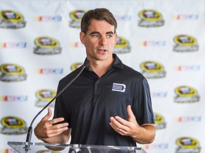 NASCAR Sprint Cup star Jeff Gordon talks with the media during a visit to Toronto Wednesday to promote the the Chase for the Championship. (Ernest Doroszuk/Toronto Sun)
