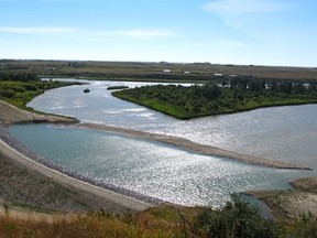 The bank is being armoured at Wyndham-Carseland Provincial Park following the June 2013 flood. The park was closed for the 2014 season but it's scheduled to reopen next spring.