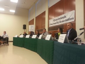 Rideau-Rockcliffe ward candidates prepare to debate Thursday night at the Overbrook Community Centre. JON WILLING/OTTAWA SUN