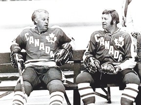 WHA superstars Gordie Howe (left) and Bobby Hull finally got to represent Canada against the mighty Soviets in the 1974 summit series. (QMI Agency file)