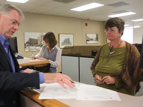 Sarnia Mayor Mike Bradley filed his nomination papers with city clerk Nancy Wright-Laking Friday morning. The 59-year-old is seeking his 10th mayoral term with a platform focusing on community engagement, debt reduction, social justice, and improving both city and county government structures. BARBARA SIMPSON/THE OBSERVER/QMI AGENCY