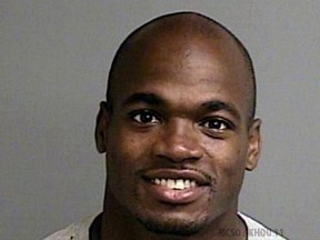 Minnesota Vikings running back Adrian Peterson was released from Montgomery County, Texas, jail early Saturday morning after posting bond. (Montgomery County Sheriff's Office)