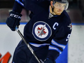 Adam Lowry will start on left-wing on the Jets third line Thursday night, along with centre Mathieu Perreault and right-winger Dustin Byfuglien.