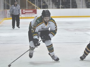 Portage Terriers forward Zack Waldvogel skates after the puck during the Terriers' 5-0 preseason win over Winnipeg Sept. 14. (Kevin Hirschfield/The Graphic/QMI Agency)