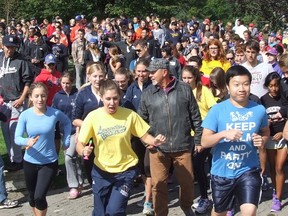 HAROLD CARMICHAEL/The Sudbury Star  
Runners hit the path in the Greater Sudbury Terry Fox Run at Bell Park in this file photo.
