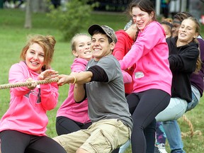 Lindsay Jardine and Trent Reaume take part in the tug-of-war during the Grade 9 Tartan Tour held in Mitchell's Bay on Sept. 12. The one-day event featured a number of events for the Wallaceburg District Secondary School Grade 9 students, to help them transition into high school while providing maximum exposure to their fellow Frosh classmates as they get to know one another. The Tartan Tour has been an annual event for the past 10 years.