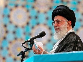 Iran's supreme leader Ayatollah Ali Khamenei delivers a speech during a ceremony marking the 25th death anniversary of Ayatollah Ruhollah Khomeini, founder of the Islamic Republic, in Tehran June 4, 2014. (REUTERS/leader.ir/Handout via Reuters)