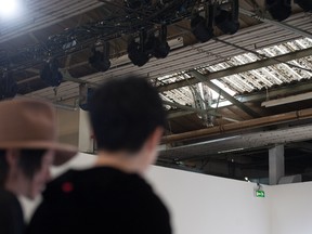 A man fell through the roof during the Fashion East show at the Topshop Show Space in Londn. (Daniel Deme/WENN.com)