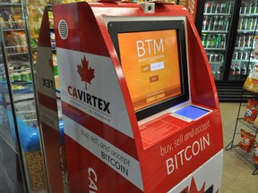 Cavirtex’s new bitcoin ATM, or BTM, inside Gateways Newstands in the Talbot Centre on Fullarton Street in London, Ontario September 16, 2014. CHRIS MONTANINI\LONDONER\QMI AGENCY