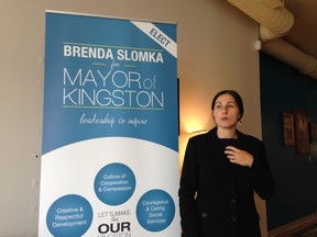 Mayoral candidate Brenda Slomka would push for a full-time anti-poverty social worker whose salary would come from an annual fundraising dinner, among other things.
