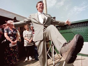 Premier Gary Doer shows off his new hiking boots at the Forks, Friday, June 14, 2002, at a ceremonial opening of two sections of The Trans Canada Trail. After nearly a decade as Premier of Manitoba, Doer announced his resignation on Aug. 27, 2009.