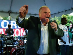 Toronto Mayor Rob Ford on stage at Fordfest on July 25, 2014. (Craig Robertson/Toronto Sun)