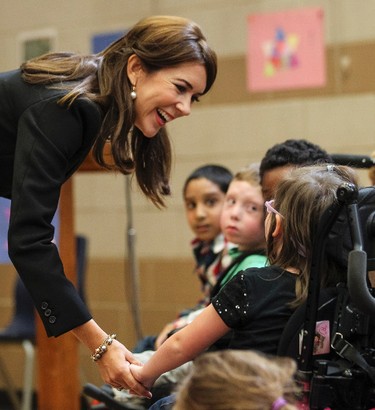 Their Royal Highnesses the Crown Prince and Crown Princess of Denmark paid a visit to children at Centennial Public School in Ottawa. Mary, Crown Princess of Denmark, talks with children following the ceremony. September 17, 2014. Errol McGihon/Ottawa Sun/QMI Agency