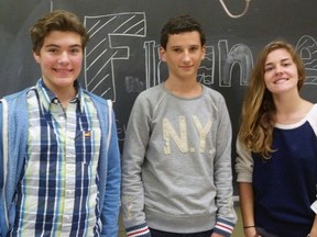 Yann Le Mendy, left, Matthieu Naimguet and Pauline Delbecke are international exchange students attending Parkside for three months. Absent, Nolwenn Hamon.