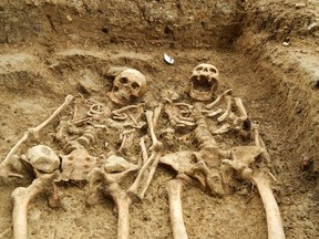 A couple who have been holding hands for 700 years have been uncovered at the ‘lost’ chapel of St. Morrell in Leicestershire. (Credit: University of Leicester Archaeological Services (ULAS))