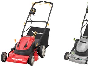 Homelight (left) and Earthwise (right) 20-inch cordless electric lawn mowers