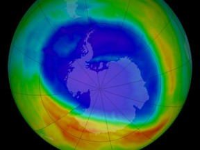 Earth’s protective ozone layer is on track for recovery within the next few decades according to a new assessment by 282 scientists from 36 countries. The abundance of most ozone-depleting substances in the atmosphere has dropped since the last assessment in 2010, and stratospheric ozone depletion has leveled off and is showing some signs of recovery. (NASA)