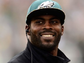 Philadelphia Eagles quarterback Michael Vick along the sidelines during the third quarter against the Washington Redskins at Lincoln Financial Field on November 17, 2013. (Howard Smith/USA TODAY Sports)
