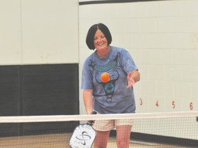 Several Portagers tried out the sport of pickleball Wednesday night, something they hope will catch on in the city. (Kevin Hirschfield/The Graphic/QMI AGENCY)