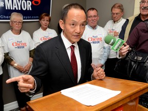 Candidate for Mayor of London Paul Cheng announces his election platform at his campaign headquarters on Thurday Sept 18, 2014
MORRIS LAMONT / THE LONDON FREE PRESS / QMI AGENCY